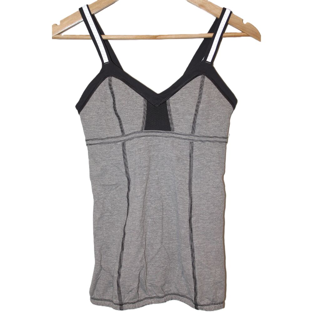 Womens Lululemon Light Up Tank Top Gray White Striped V-Neck Tank Top Shirt Sz 6